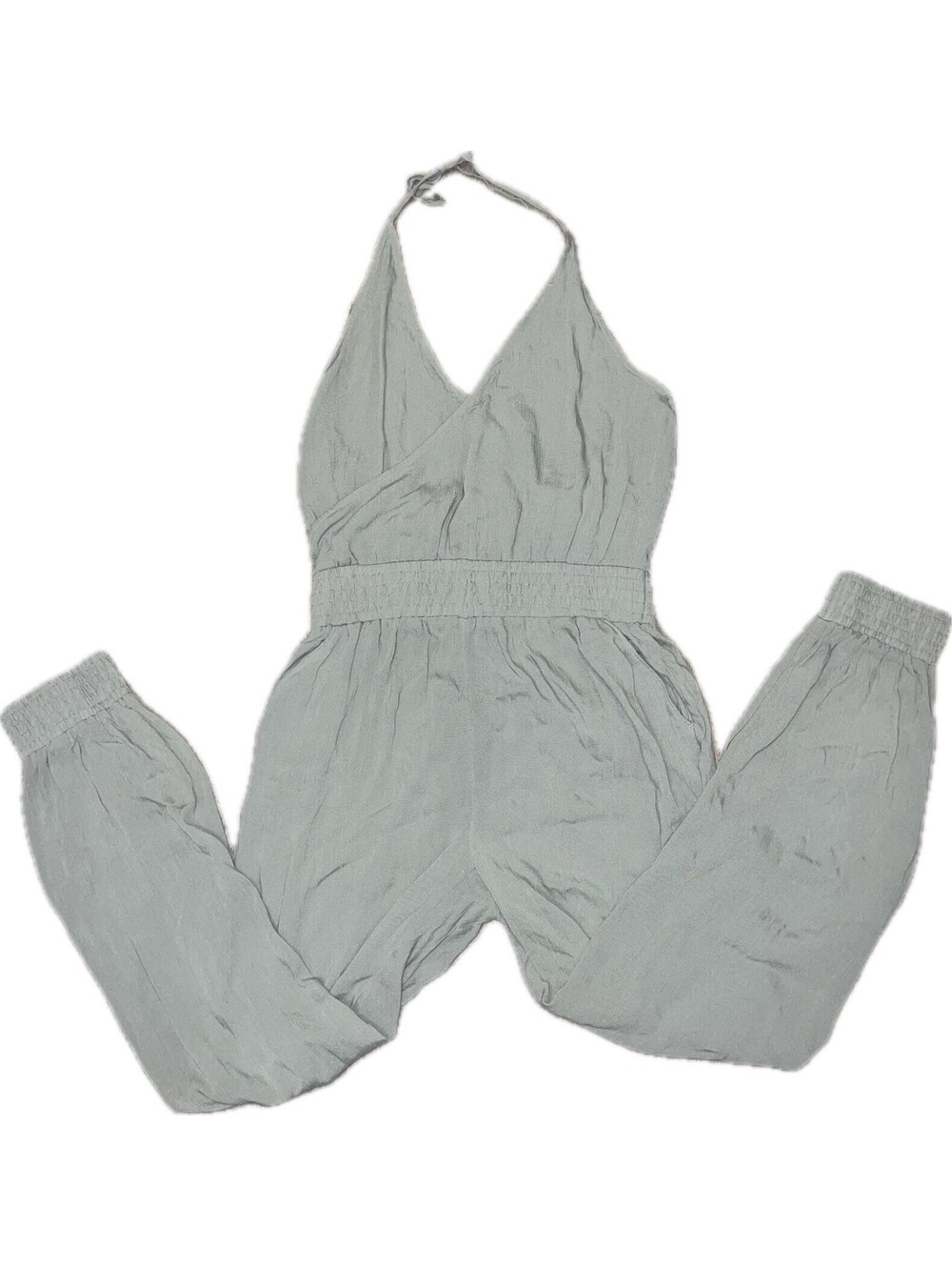 prAna Fern Jumpsuit Army Green Size L 100% Tencel Modal Halter Open Back NWT $89
